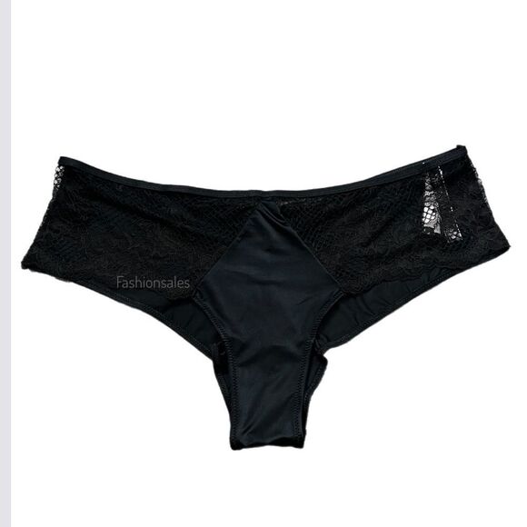 Victorias Secret Very Sexy Satiny fishnet lace Cheeky panty Black Small new - Picture 2 of 4